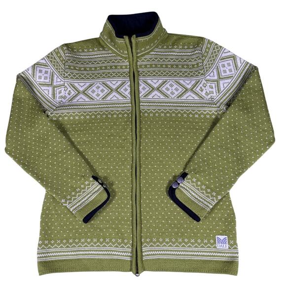 Dale of Norway Valle Sweater Cardigan Womens Large Full Zip 100% New Wool Green - Picture 2 of 14